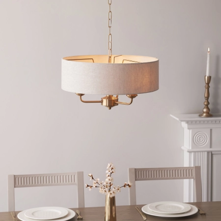 Lampa wisząca mosiężna z lnianym abażurem 3-punktowa 110723 z serii Highclere - Endon Lighting