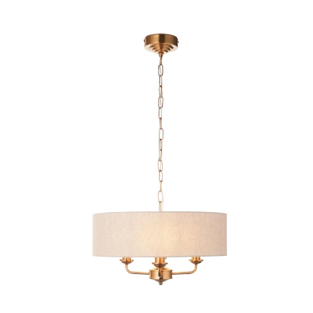 Lampa wisząca mosiężna z lnianym abażurem 3-punktowa 110723 z serii Highclere - Endon Lighting