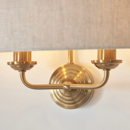 Kinkiet mosiężny dwupunktowy z lnianym kloszem 110726 z serii Highclere - Endon Lighting