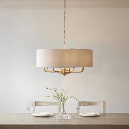 Lampa wisząca mosiężna z beżowym abażurem 8-punktowa 110727 z serii Highclere - Endon Lighting