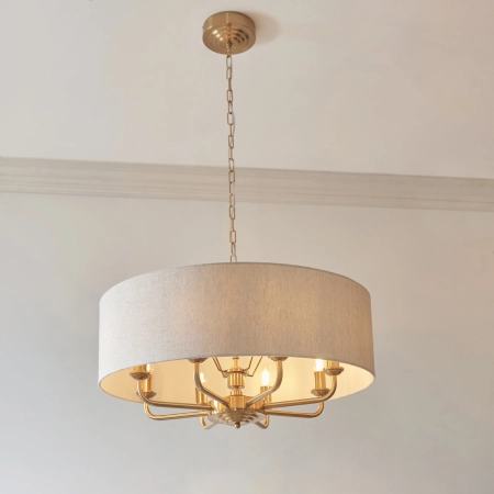 Lampa wisząca mosiężna z beżowym abażurem 8-punktowa 110727 z serii Highclere - Endon Lighting