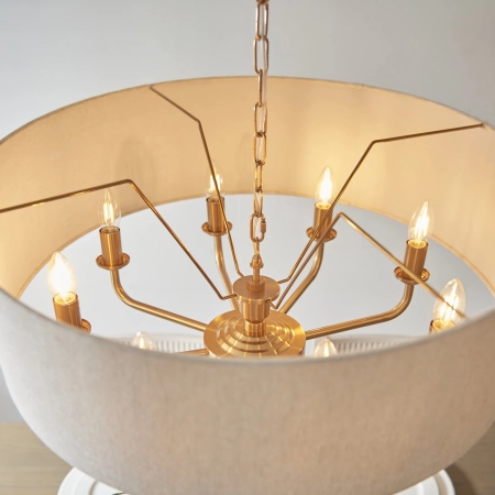 Lampa wisząca mosiężna z beżowym abażurem 8-punktowa 110727 z serii Highclere - Endon Lighting