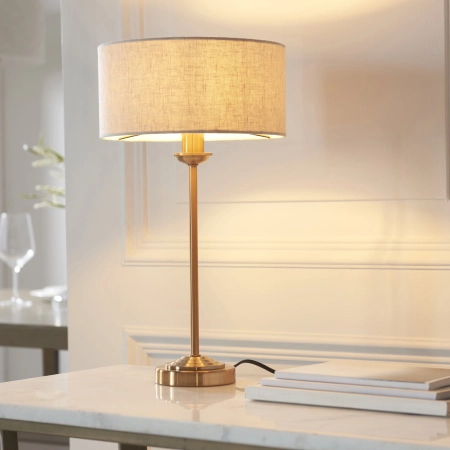 Lampa stołowa mosiężna z beżowym abażurem 110728 z serii Highclere - Endon Lighting