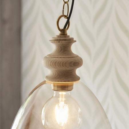 Lampa wisząca szklana z drewnem i mosiądzem 110825 z serii Cotswold - Endon Lighting
