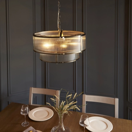 Lampa wisząca mosiężna 5-punktowa ze szkłem ryflowanym 110944 z serii Ridgeton - Endon Lighting