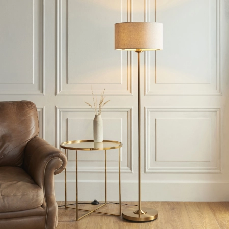 Lampa podłogowa mosiężna z beżowym abażurem 113461 z serii Highclere - Endon Lighting