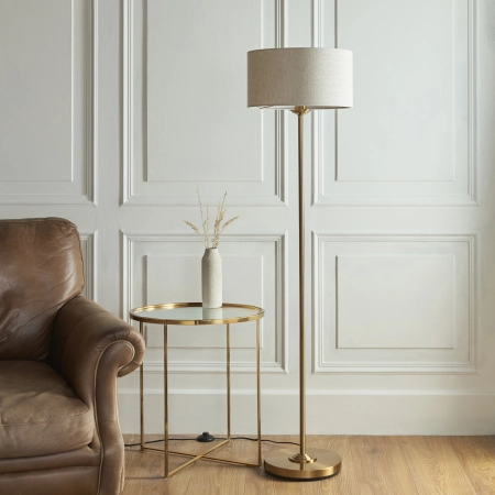 Lampa podłogowa mosiężna z beżowym abażurem 113461 z serii Highclere - Endon Lighting