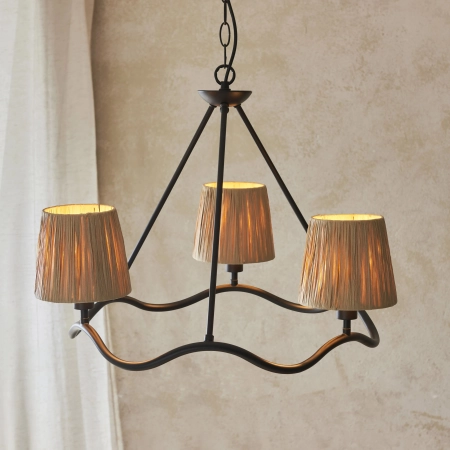 Lampa wisząca czarna metalowa z abażurami z rafii 3-punktowa 114212 z serii Wriggle - Endon Lighting