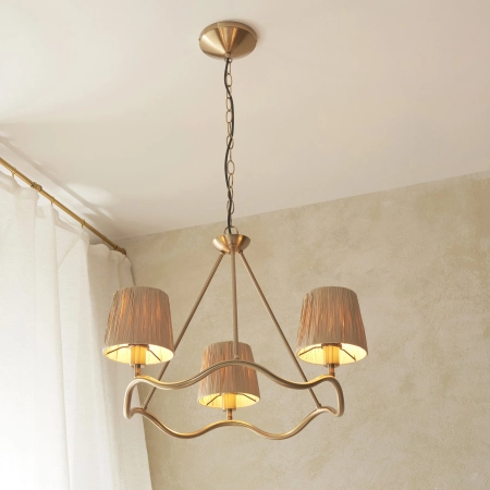 Lampa wisząca mosiężna 3-punktowa z rafią 114213 z serii Wriggle - Endon Lighting