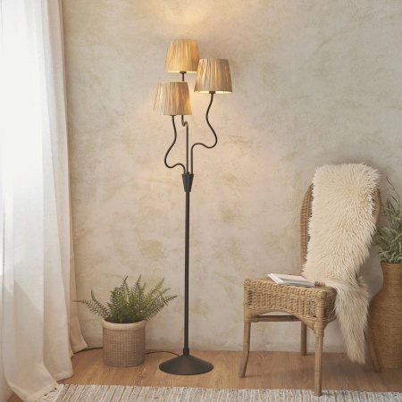 Lampa podłogowa czarna metalowa z trzema abażurami z rafii 114221 z serii Wriggle - Endon Lighting