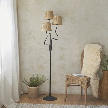 Lampa podłogowa czarna metalowa z trzema abażurami z rafii 114221 z serii Wriggle - Endon Lighting
