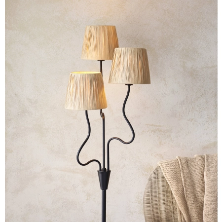 Lampa podłogowa czarna metalowa z trzema abażurami z rafii 114221 z serii Wriggle - Endon Lighting