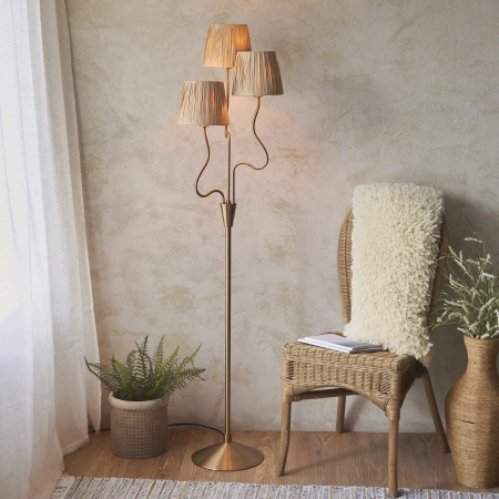 Lampa podłogowa mosiężna 3-punktowa z rafii 114222 z serii Wriggle - Endon Lighting