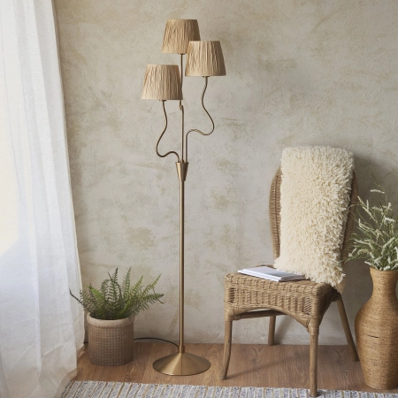 Lampa podłogowa mosiężna 3-punktowa z rafii 114222 z serii Wriggle - Endon Lighting