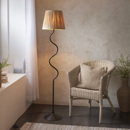 Lampa podłogowa czarna metalowa z abażurem z rafii 114223 z serii Wriggle - Endon Lighting