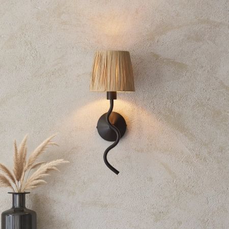 Kinkiet czarny metalowy z kloszem z rafii 114226 z serii Wriggle - Endon Lighting