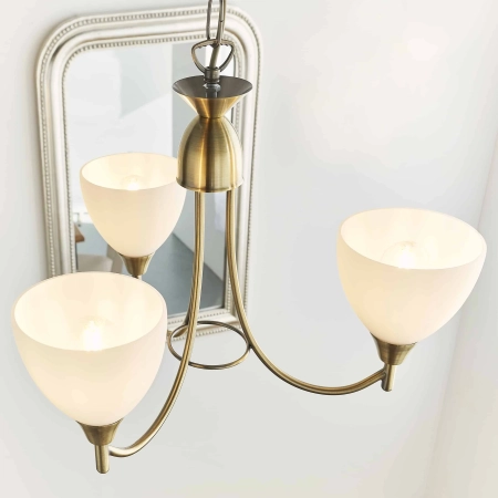 Lampa wisząca mosiężna 3-punktowa z białymi kloszami 1805-3AN z serii Alton - Endon Lighting