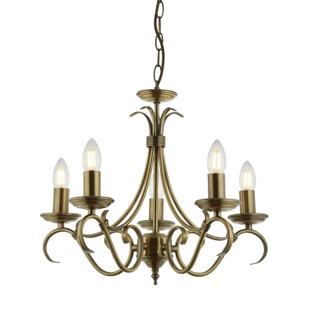 Żyrandol metalowy mosiężny 5-punktowy 2030-5AN z serii Bernice - Endon Lighting