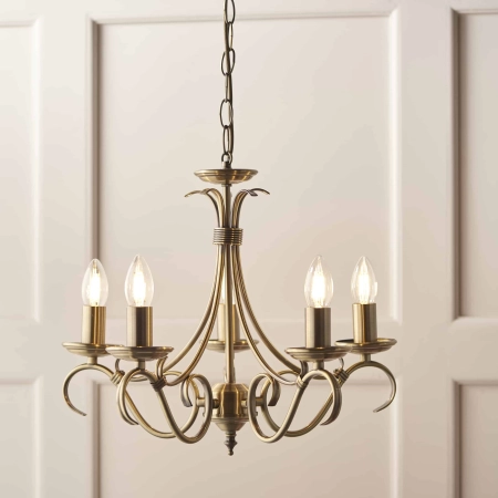 Żyrandol metalowy mosiężny 5-punktowy 2030-5AN z serii Bernice - Endon Lighting