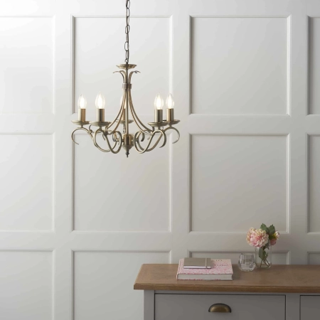 Żyrandol metalowy mosiężny 5-punktowy 2030-5AN z serii Bernice - Endon Lighting