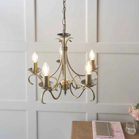 Żyrandol metalowy mosiężny 5-punktowy 2030-5AN z serii Bernice - Endon Lighting