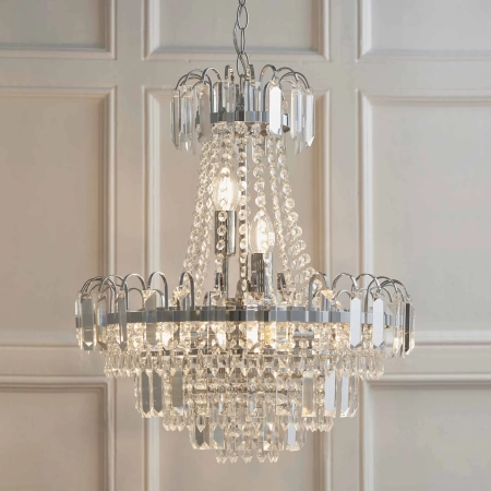 Żyrandol kryształowy srebrny 6-punktowy 96826-CH z serii Amadis - Endon Lighting
