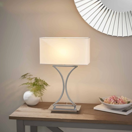 Lampa stołowa srebrna metalowa z białym abażurem 96930-TLCH z serii EPALLE - Endon Lighting