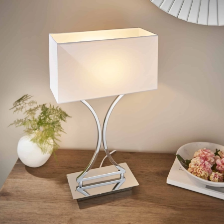 Lampa stołowa srebrna metalowa z białym abażurem 96930-TLCH z serii EPALLE - Endon Lighting