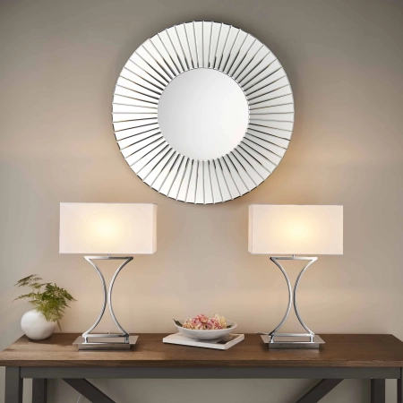 Lampa stołowa srebrna metalowa z białym abażurem 96930-TLCH z serii EPALLE - Endon Lighting