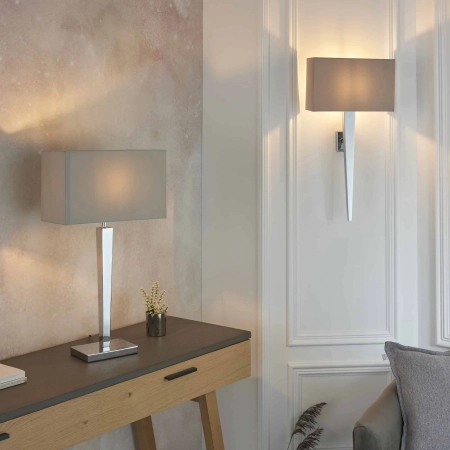Lampa stołowa metalowa srebrna z szarym kloszem MORETO z serii MORETO - Endon Lighting