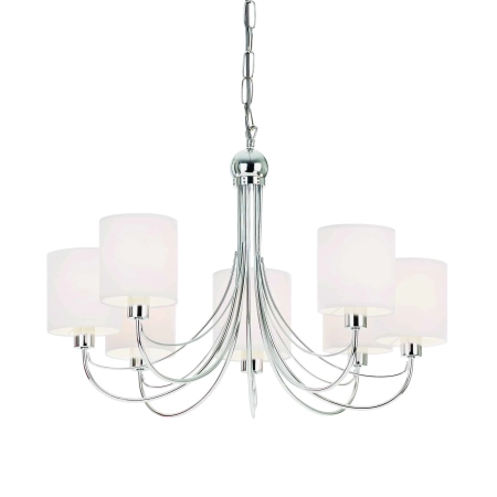 Żyrandol chromowany 7-punktowy z białymi abażurami PHANTOM-7CH z serii PHANTOM - Endon Lighting