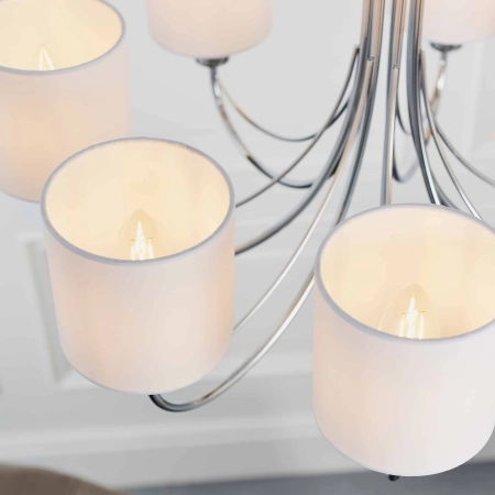Żyrandol chromowany 7-punktowy z białymi abażurami PHANTOM-7CH z serii PHANTOM - Endon Lighting