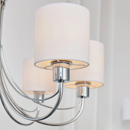 Żyrandol chromowany 7-punktowy z białymi abażurami PHANTOM-7CH z serii PHANTOM - Endon Lighting