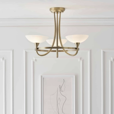 Lampa sufitowa mosiężna 3-punktowa z białymi kloszami CAGNEY-3AB z serii Cagney - Endon Lighting