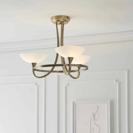 Lampa sufitowa mosiężna 3-punktowa z białymi kloszami CAGNEY-3AB z serii Cagney - Endon Lighting