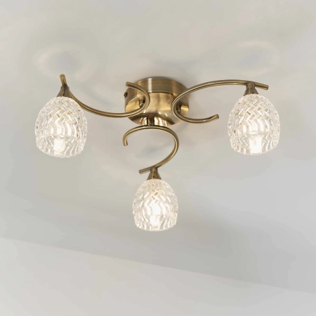 Lampa sufitowa mosiężna 3-punktowa ze szklanymi kloszami BOYER-3AB z serii BOYER - Endon Lighting