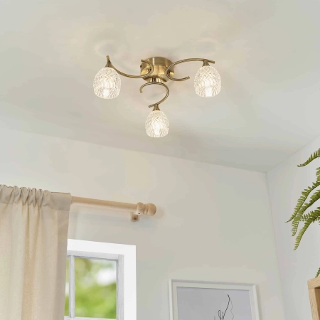 Lampa sufitowa mosiężna 3-punktowa ze szklanymi kloszami BOYER-3AB z serii BOYER - Endon Lighting