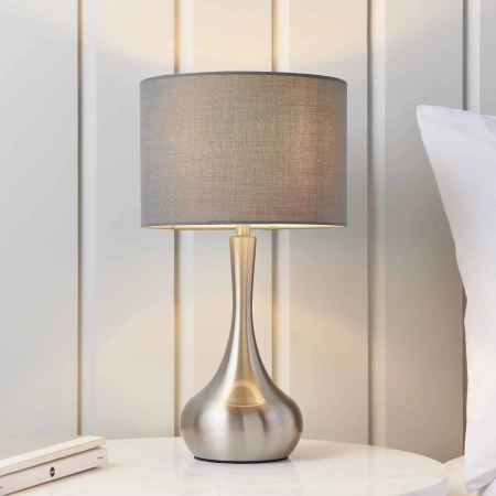 Lampa stołowa srebrna metalowa z szarym abażurem 61192 z serii Piccadilly - Endon Lighting