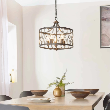 Lampa wisząca metalowa czarno-mosiężna 5-punktowa 61498 z serii Heston - Endon Lighting