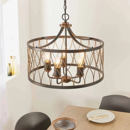 Lampa wisząca metalowa czarno-mosiężna 5-punktowa 61498 z serii Heston - Endon Lighting