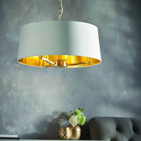 Lampa wisząca biała z tkaniny złota 3-punktowa 67667 z serii Harvey - Endon Lighting