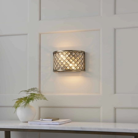 Kinkiet mosiężny ze szkłem kryształowym 2-punktowy 70559 z serii Hudson - Endon Lighting