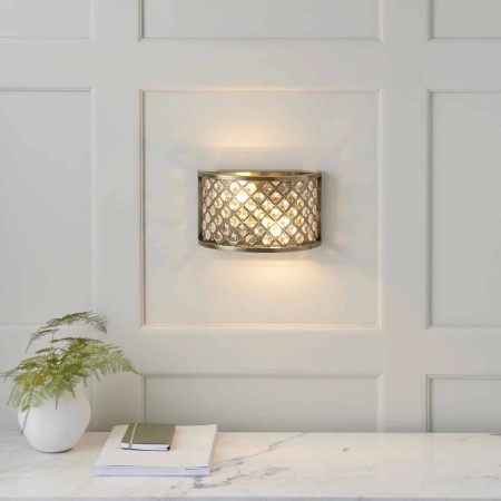 Kinkiet mosiężny ze szkłem kryształowym 2-punktowy 70559 z serii Hudson - Endon Lighting