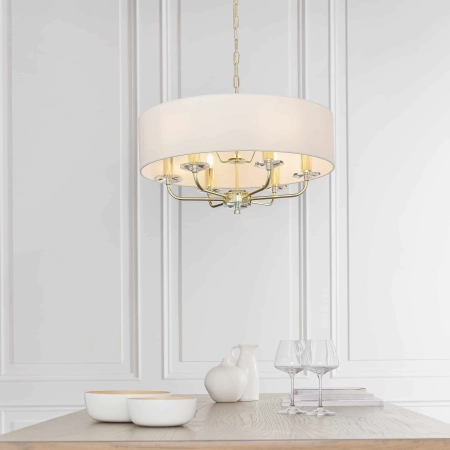 Lampa wisząca złota z białym abażurem 6-punktowa 70561 z serii NIXON - Endon Lighting
