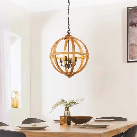 Lampa wisząca drewniana kulista 4-punktowa 73575 z serii Toba - Endon Lighting