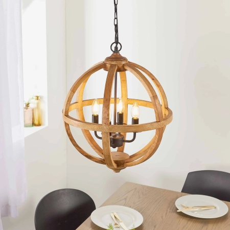 Lampa wisząca drewniana kulista 4-punktowa 73575 z serii Toba - Endon Lighting