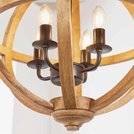 Lampa wisząca drewniana kulista 4-punktowa 73575 z serii Toba - Endon Lighting