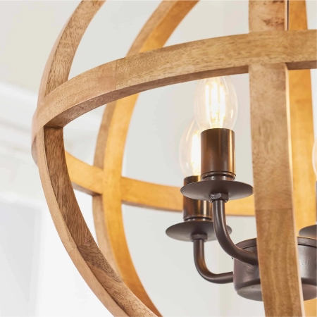 Lampa wisząca drewniana kulista 4-punktowa 73575 z serii Toba - Endon Lighting