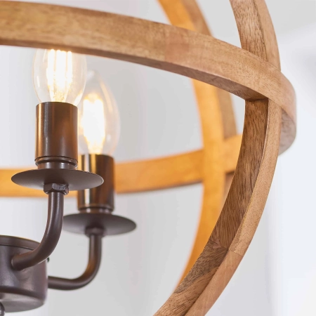 Lampa wisząca drewniana kulista 4-punktowa 73575 z serii Toba - Endon Lighting