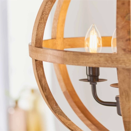 Lampa wisząca drewniana kulista 4-punktowa 73575 z serii Toba - Endon Lighting